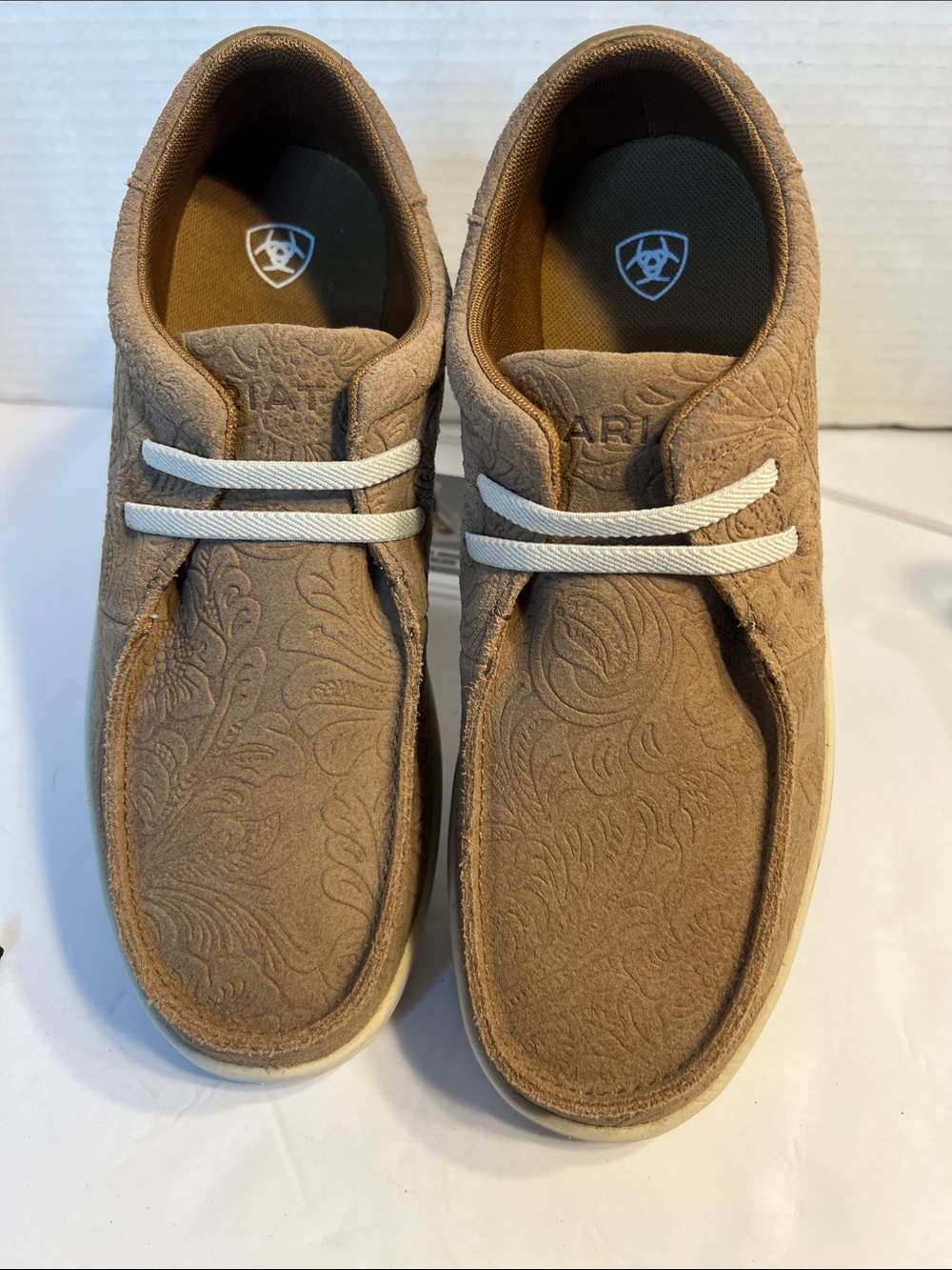 Ariat Men's Tan Suede Slip-On Loafers with White Laces